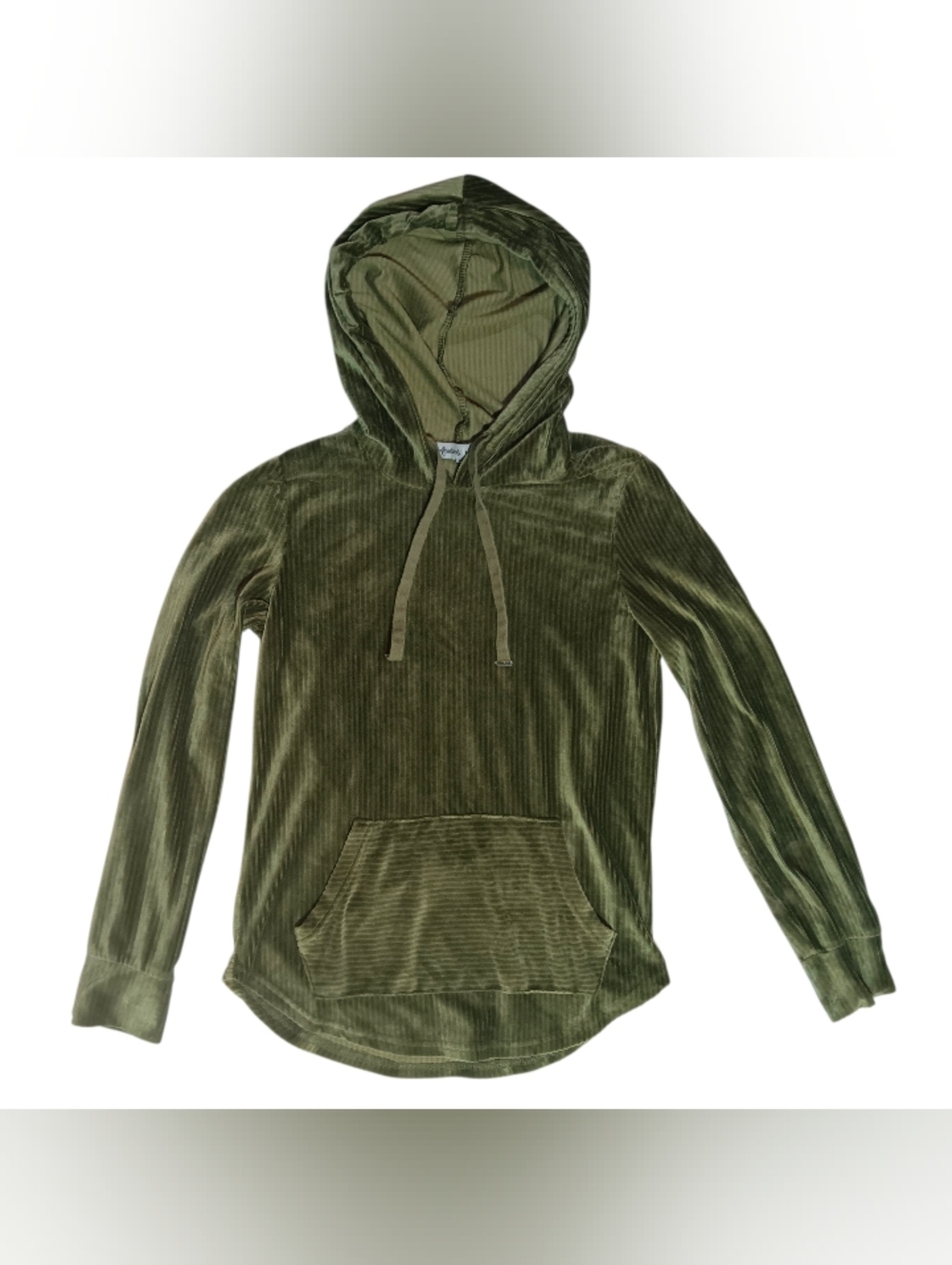 Absolutely Famous Olive Green Velour Hooded Pullover S